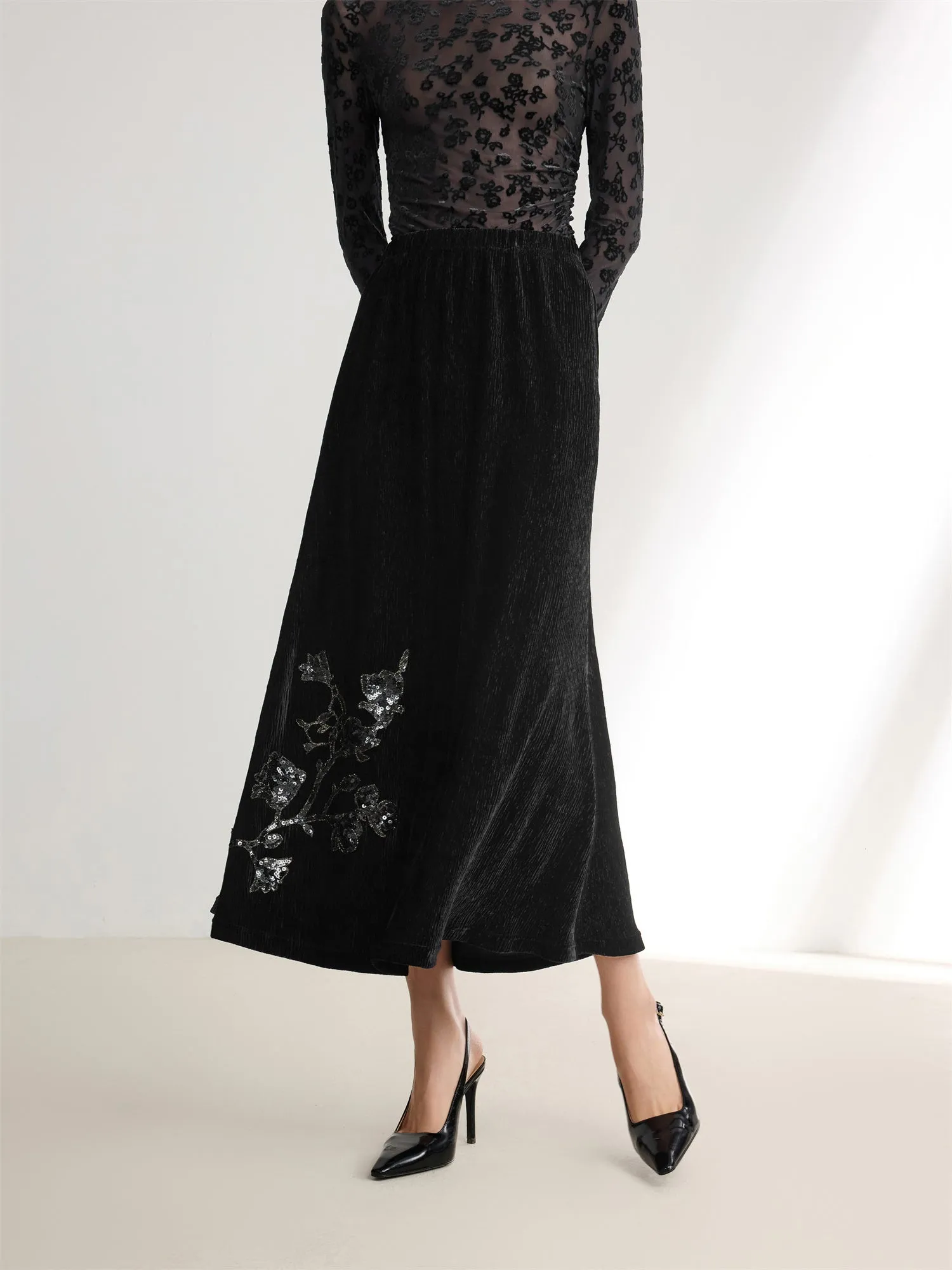 EP YAYING Velvet Pleated Skirt