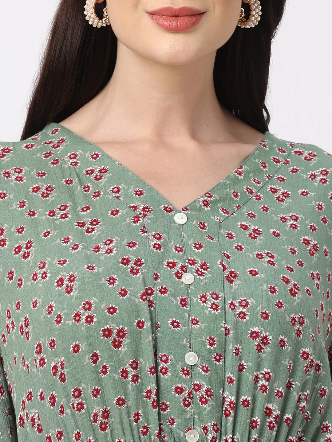 Fancy Green Floral Print Women’s Summer Maxi Dress