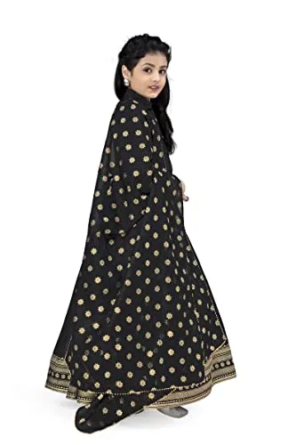 Fashion Dream Girls Maxi Length Foil Printed Dress with Dupatta(Black_9-10 Year)