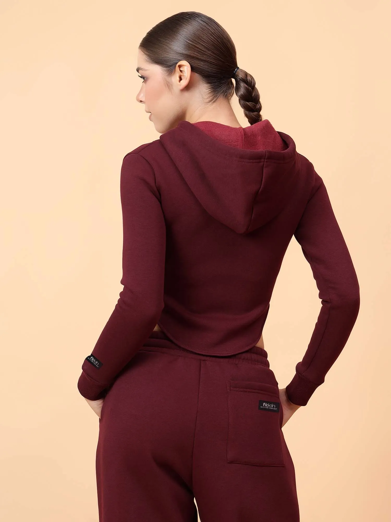 Fikin Women Wine Fleece Corset Jacket