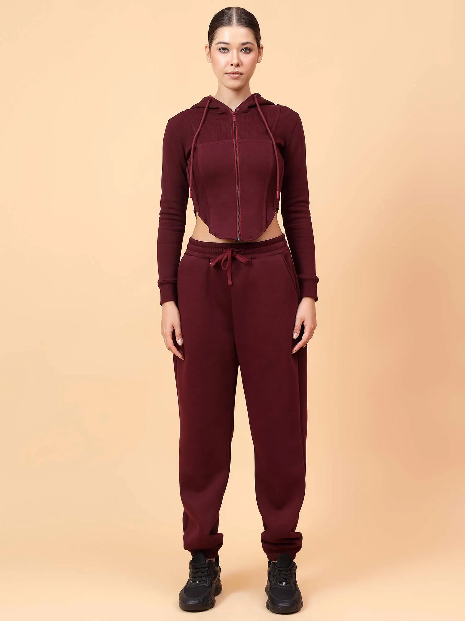 Fikin Women Wine Fleece Corset Jacket