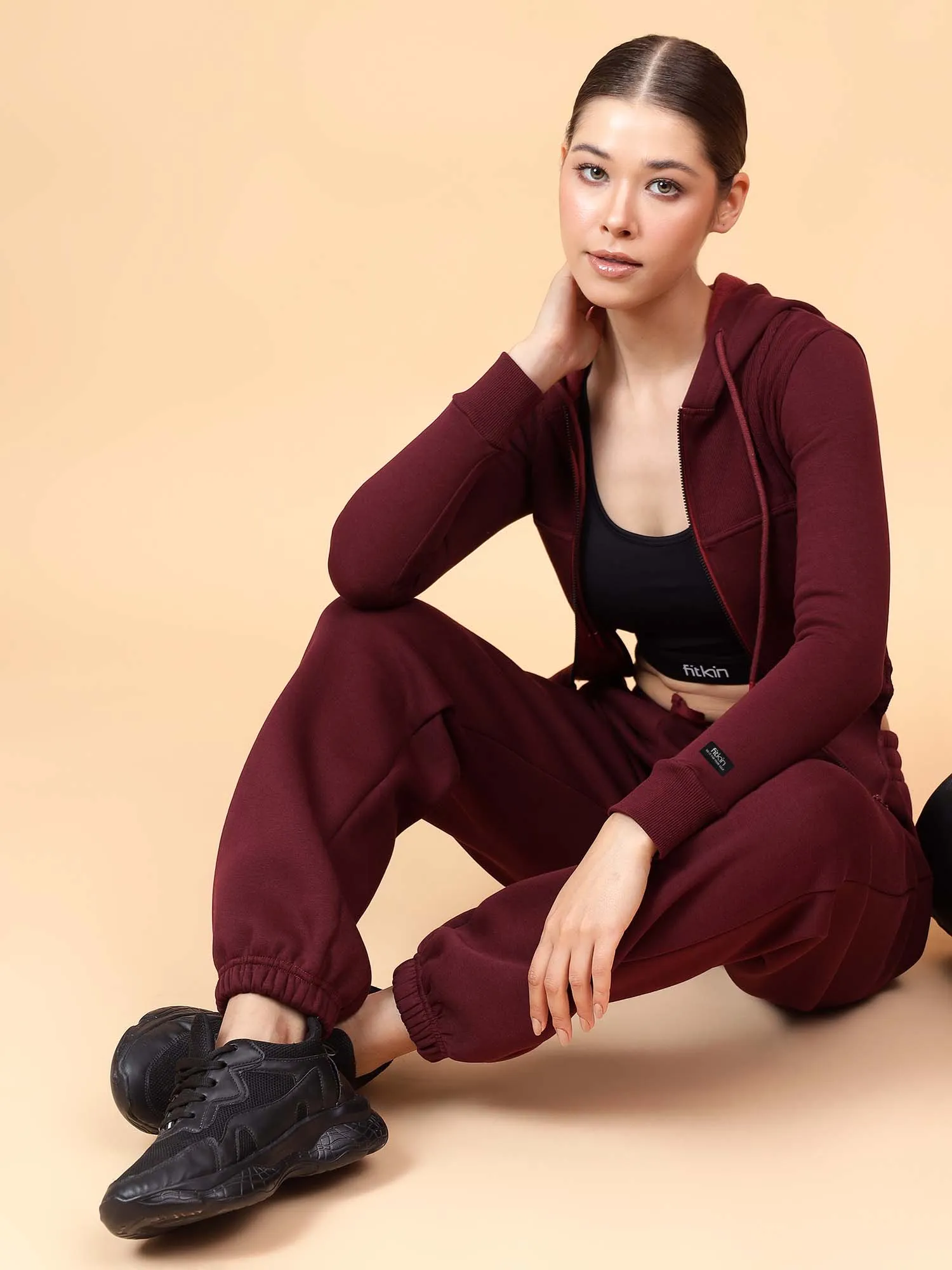 Fikin Women Wine Fleece Corset Jacket