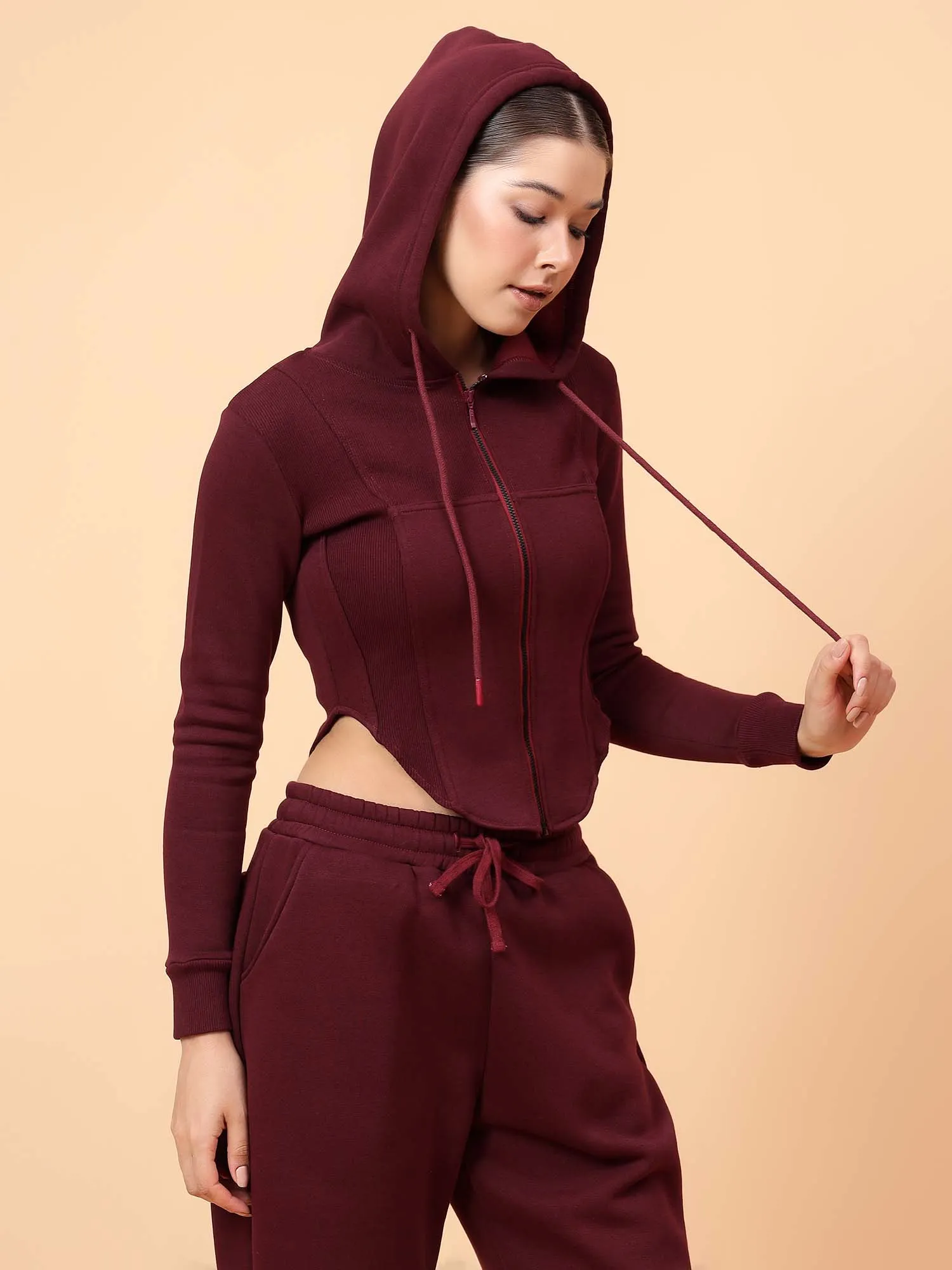 Fikin Women Wine Fleece Corset Jacket