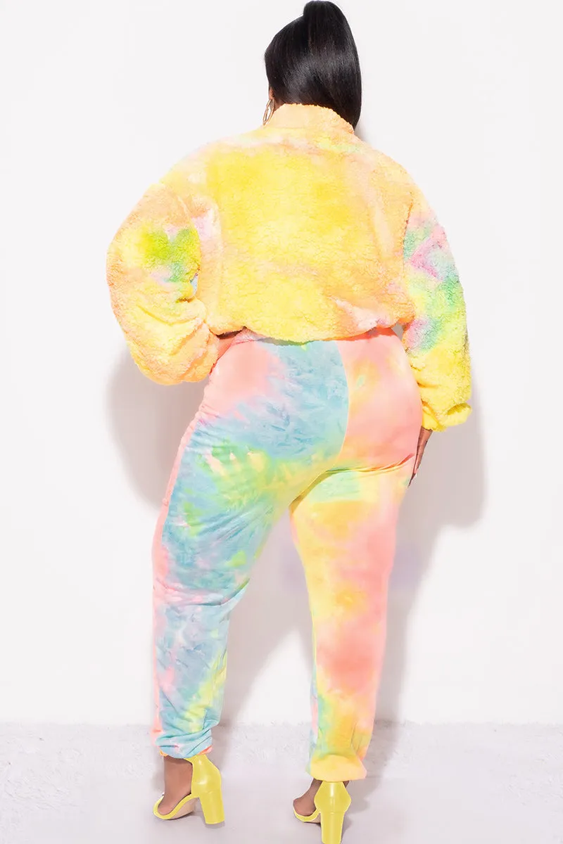 Final Sale Plus Size 2-Piece Set Fleece Jacket & Legging in Pastel Rainbow