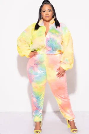 Final Sale Plus Size 2-Piece Set Fleece Jacket & Legging in Pastel Rainbow
