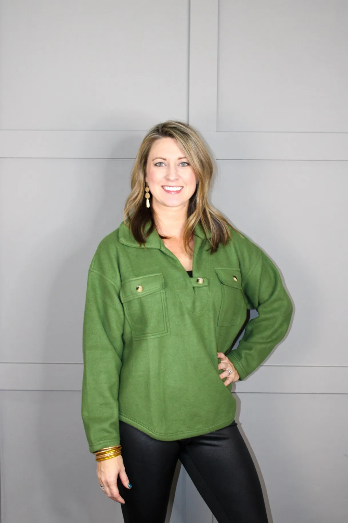 Fleece Collared Pullover