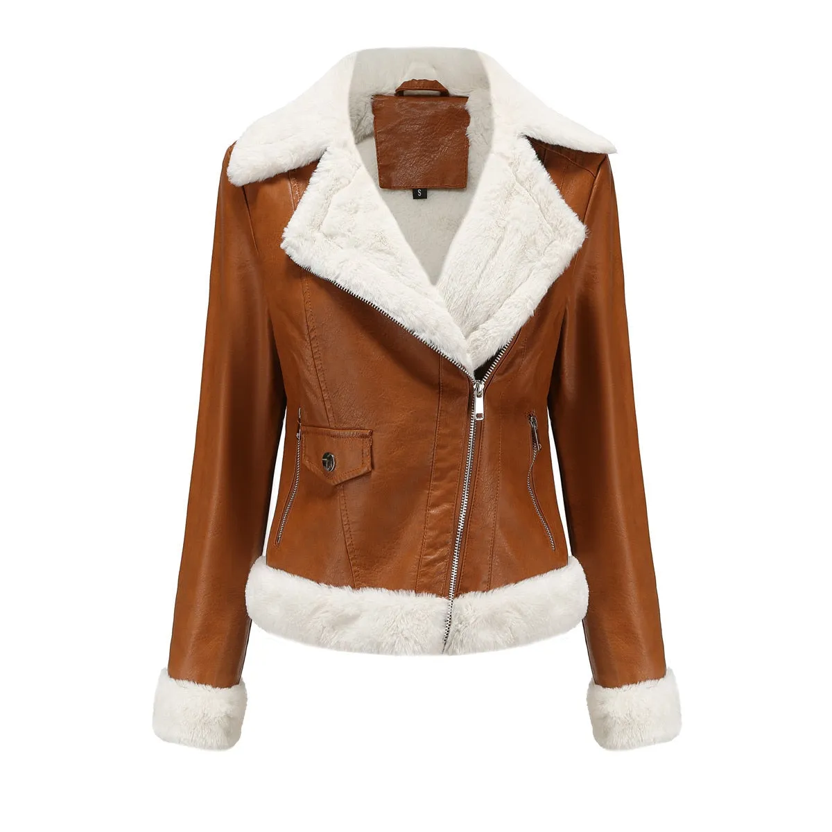 Fleece Lined Thick Warm Leather Jacket