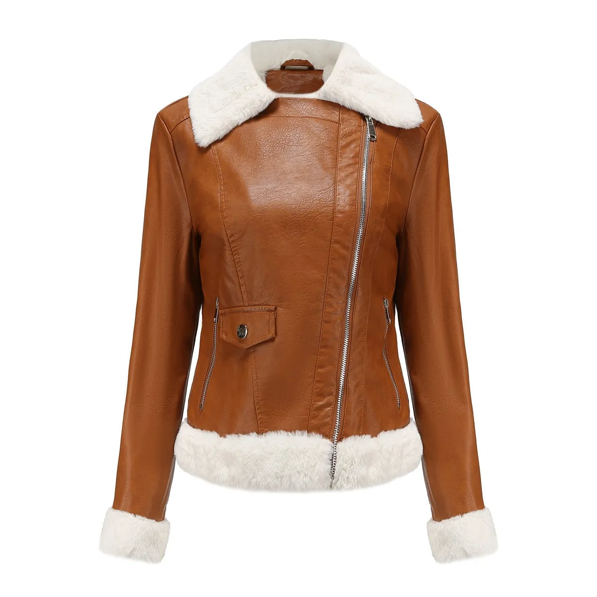 Fleece Lined Thick Warm Leather Jacket