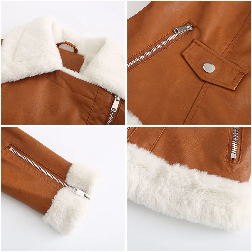 Fleece Lined Thick Warm Leather Jacket