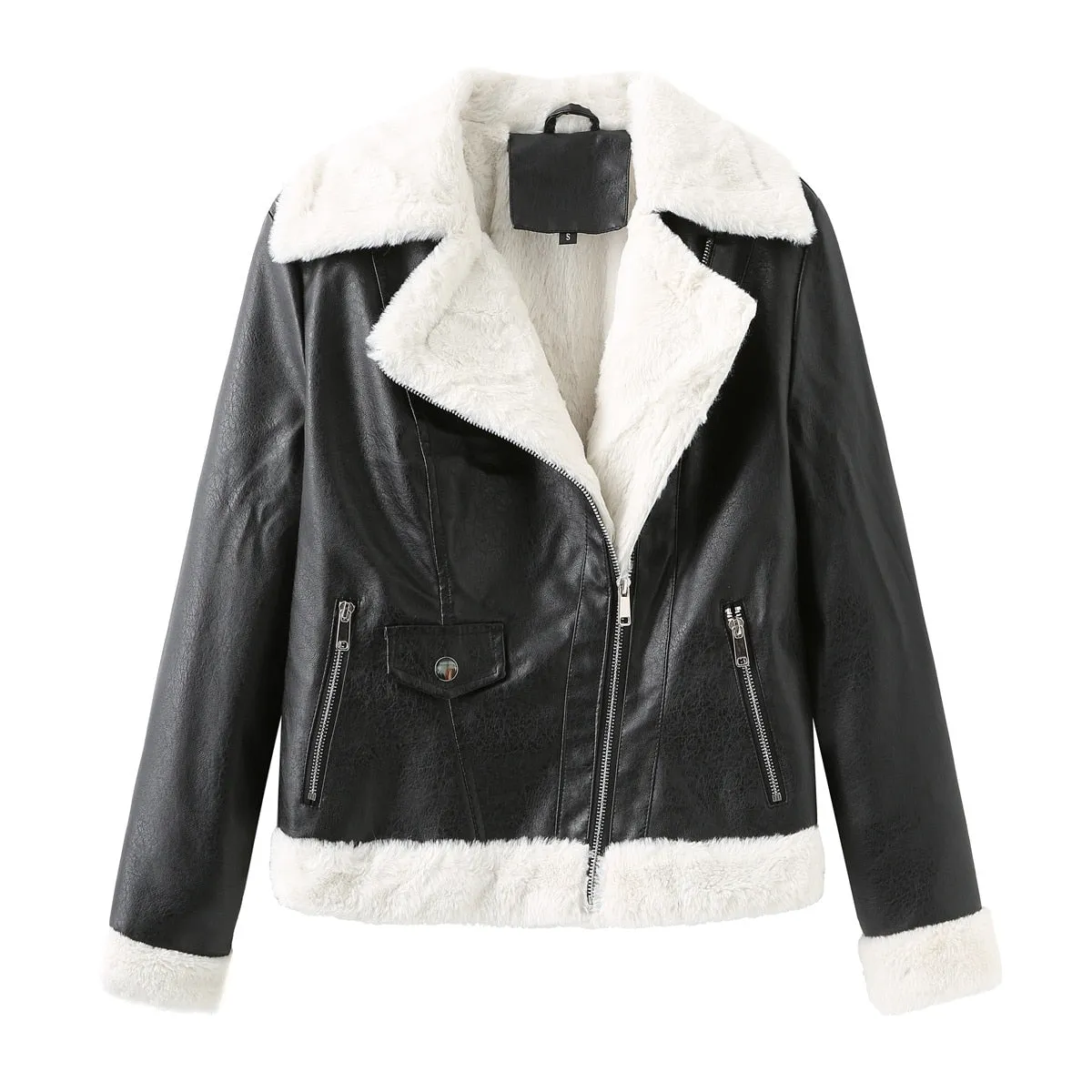 Fleece Lined Thick Warm Leather Jacket