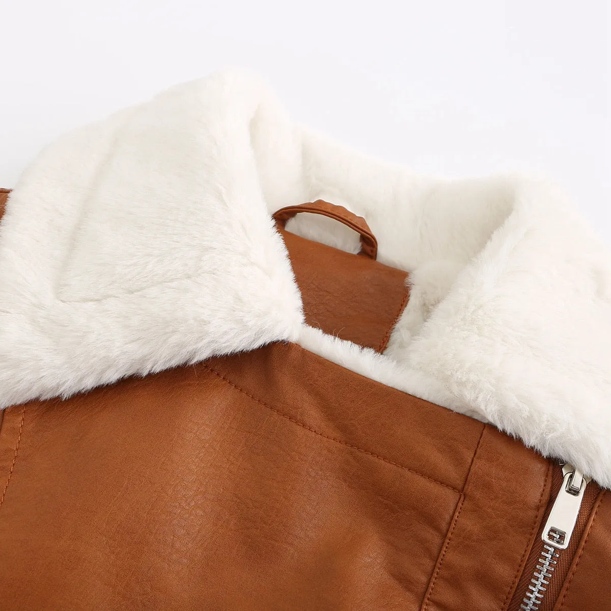 Fleece Lined Thick Warm Leather Jacket