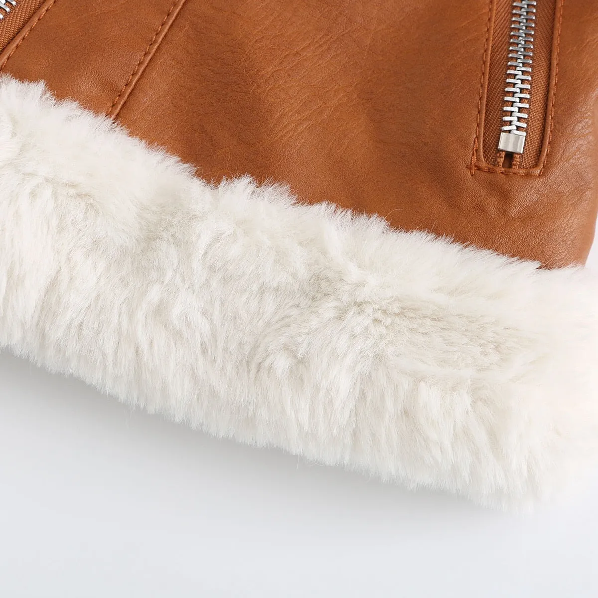 Fleece Lined Thick Warm Leather Jacket