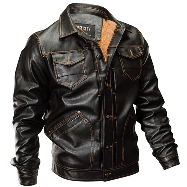 Fleece Warm Thick Winter Faux Leather PU Motorcycle Jacket