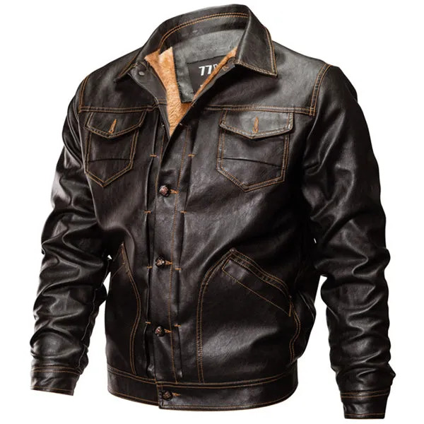 Fleece Warm Thick Winter Faux Leather PU Motorcycle Jacket