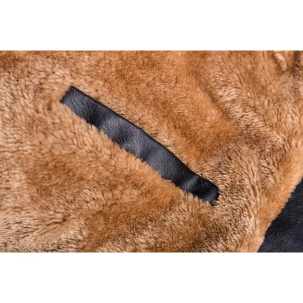 Fleece Warm Thick Winter Faux Leather PU Motorcycle Jacket