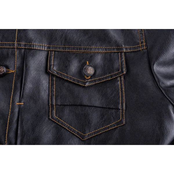 Fleece Warm Thick Winter Faux Leather PU Motorcycle Jacket