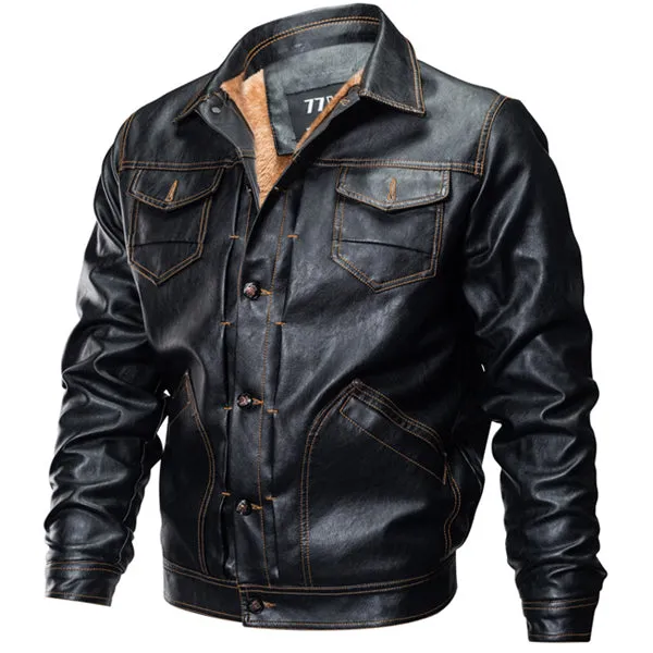 Fleece Warm Thick Winter Faux Leather PU Motorcycle Jacket