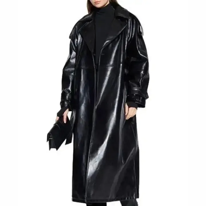 Genuine Leather Trench Coat for Women Classic & Elegant