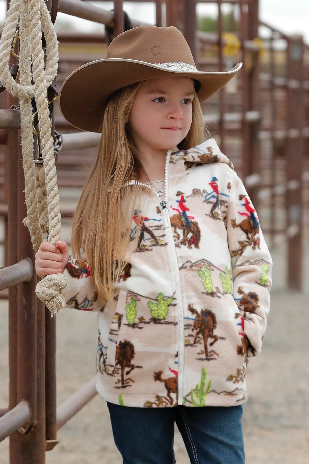Girl's Cowboy Print Fleece Hoodie (Match Mom) - Cream - (CWK8960001)
