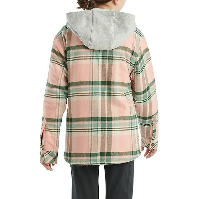 Girls' Long-Sleeve Flannel Snap Front Hooded Shirt Jacket - Tropical Peach