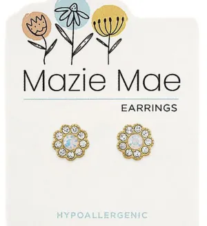 Gold White Opal CZ Flower Stud Mazie Mae Earring
