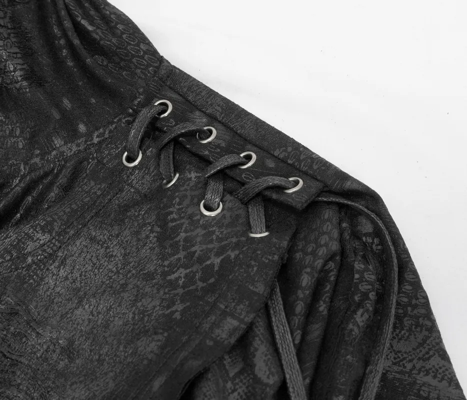 Gothic Punk Asymmetrical Hooded Cape / Women's Black Short Cape With Lace-up