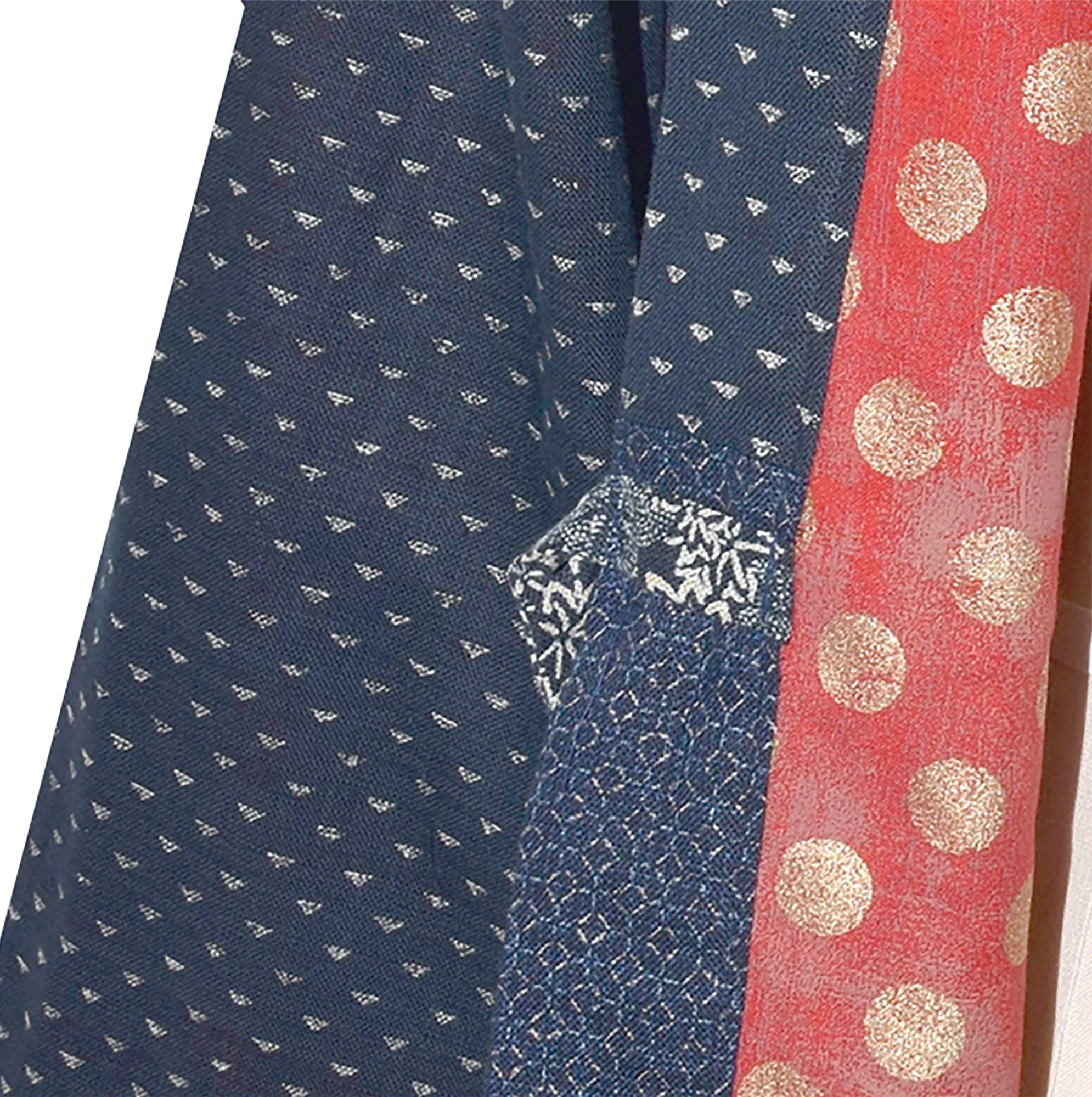 Handcrafted Indigo Print Cotton Kimono Jacket with Contrast Patchwork Neckband