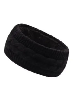 Headband Knitted /Fleece Inside One Size Black rhbkb