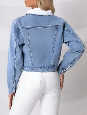 Ivyshape | Cozy Fleece Denim Jacket