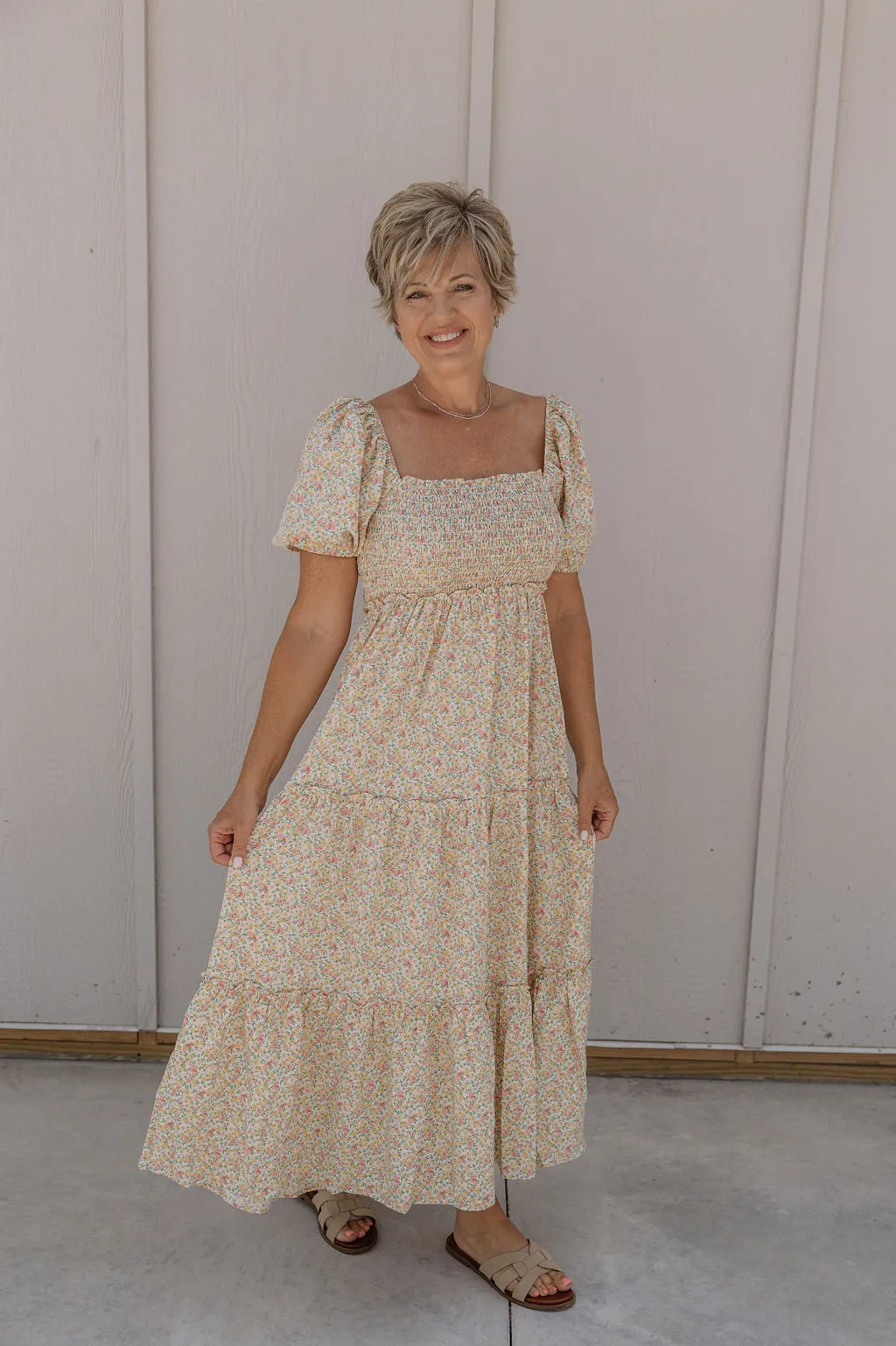JERI CREAM FLORAL LONG MAXI DRESS