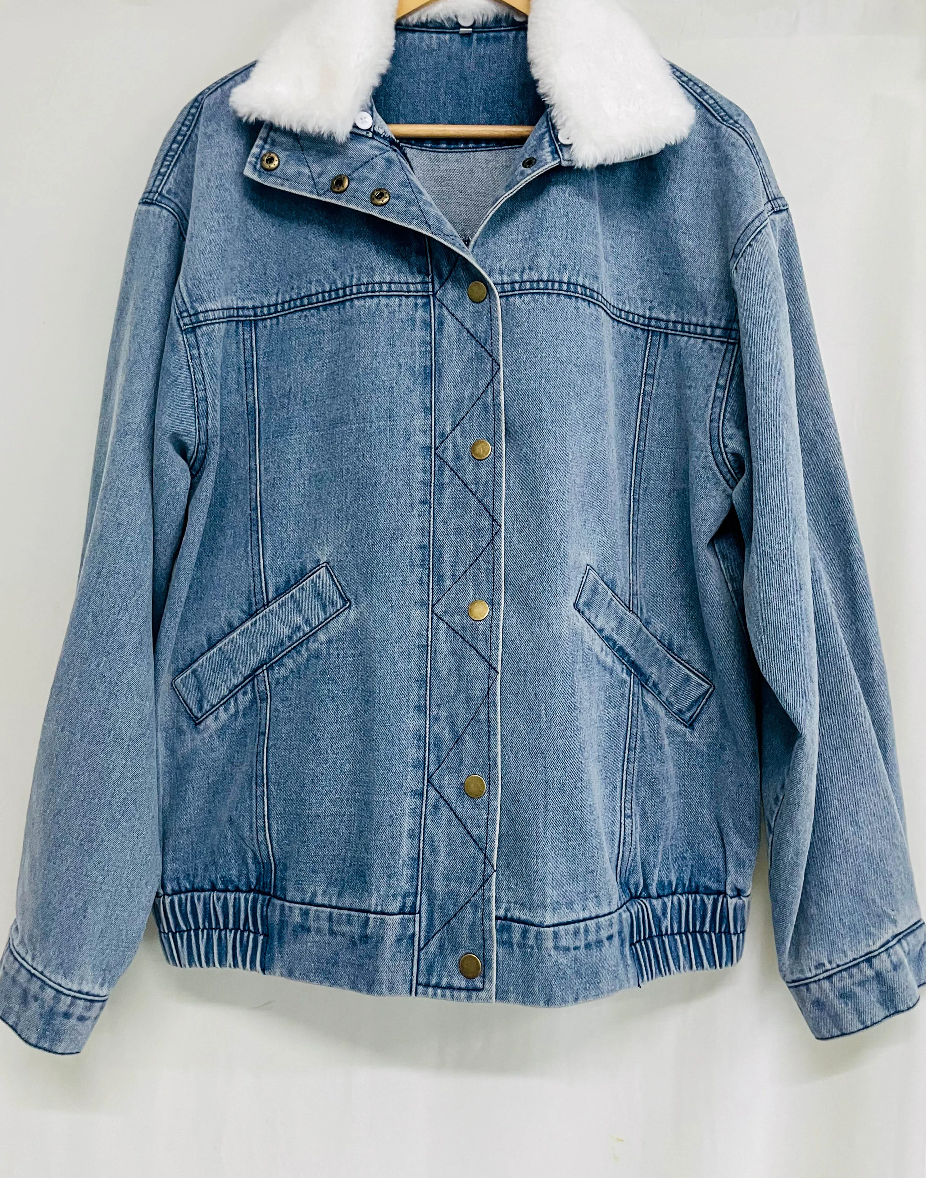 Jessica - Oversized Fleece Collar Denim Jacket