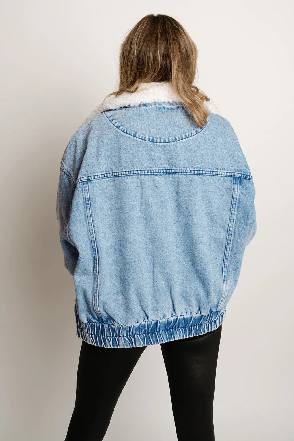 Jessica - Oversized Fleece Collar Denim Jacket