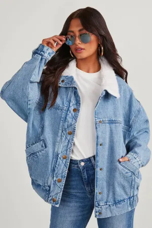 Jessica - Oversized Fleece Collar Denim Jacket