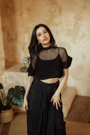 Kai Black Cape and blouse with Embroidery