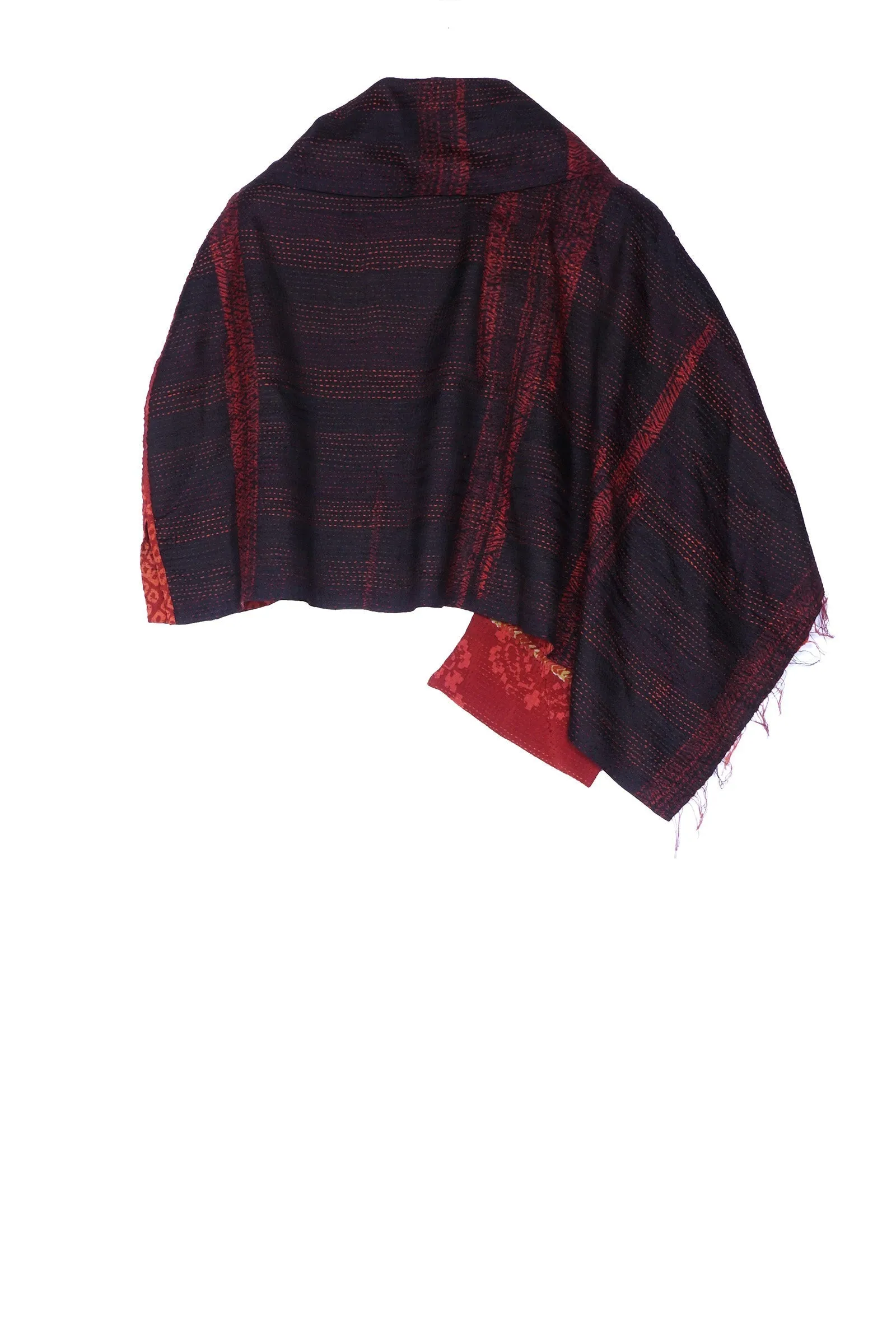 KIMONO PRINT KANTHA COWL NECK CAPE - kp2807-red -