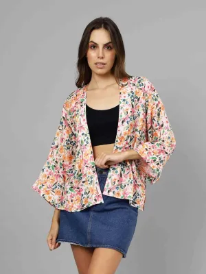 Kimono Short: Floral Orange Pink