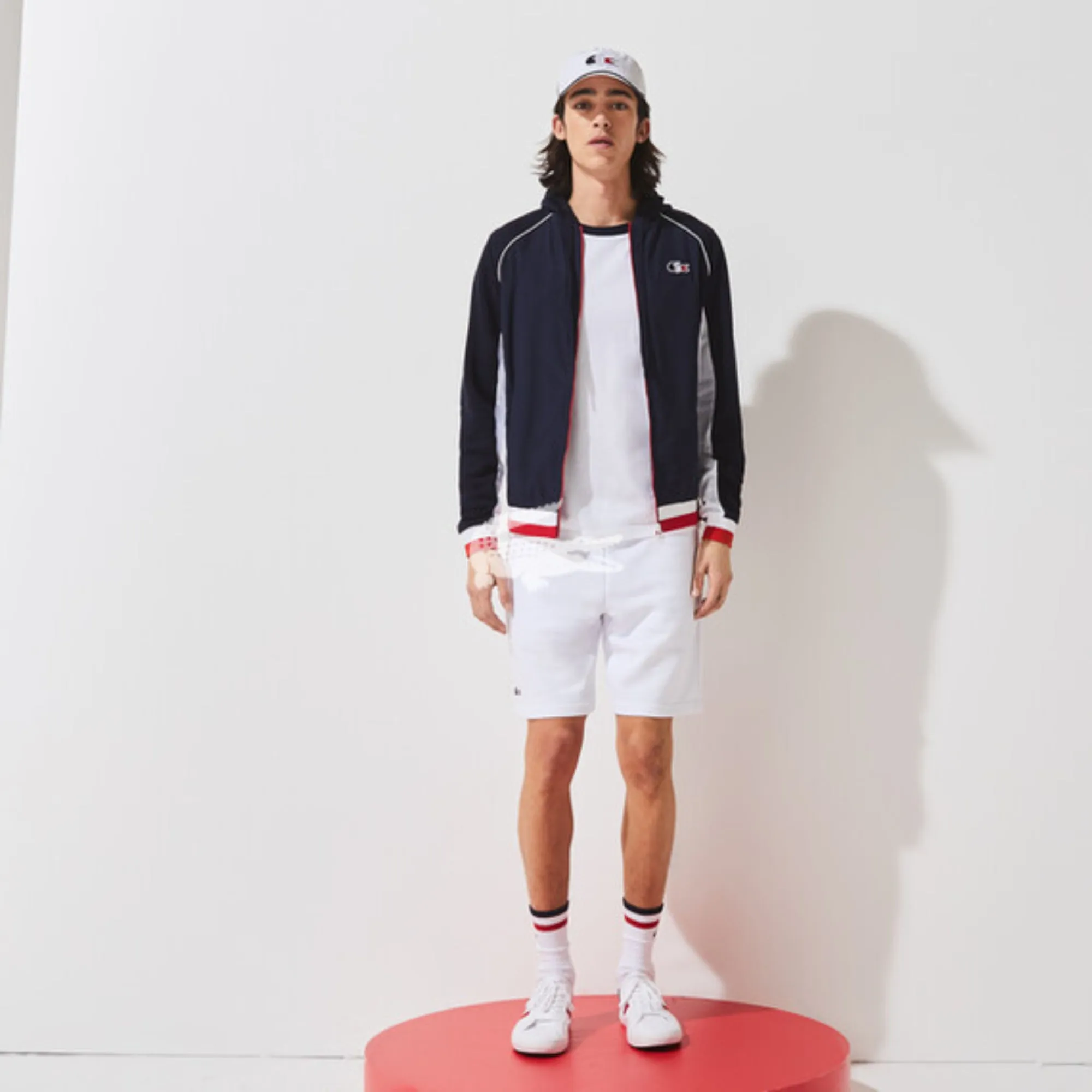 Lacoste Men'S Sport French Sporting Spirit Edition Zippered Fleece Jacket -  Navy Blue/White-Red