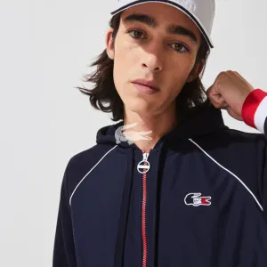 Lacoste Men'S Sport French Sporting Spirit Edition Zippered Fleece Jacket -  Navy Blue/White-Red