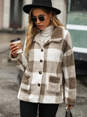 Lapel Plaid Double-Faced Fleece Jacket