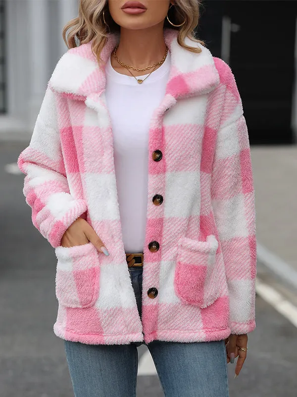 Lapel Plaid Double-Faced Fleece Jacket