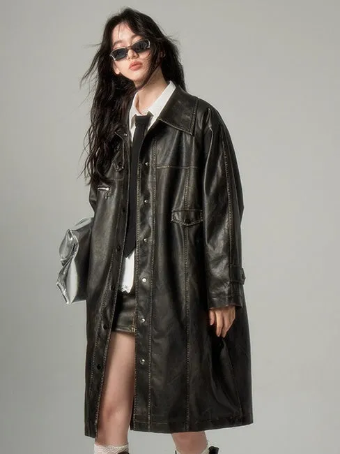 Lapel Quilted Leather Coat