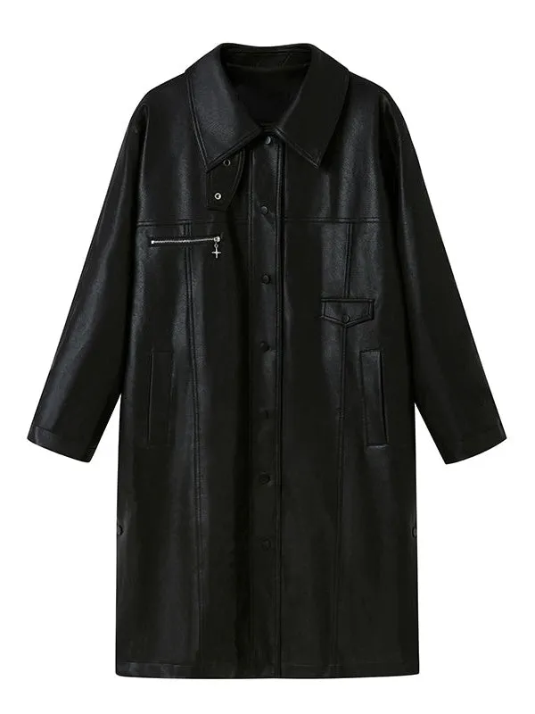Lapel Quilted Leather Coat