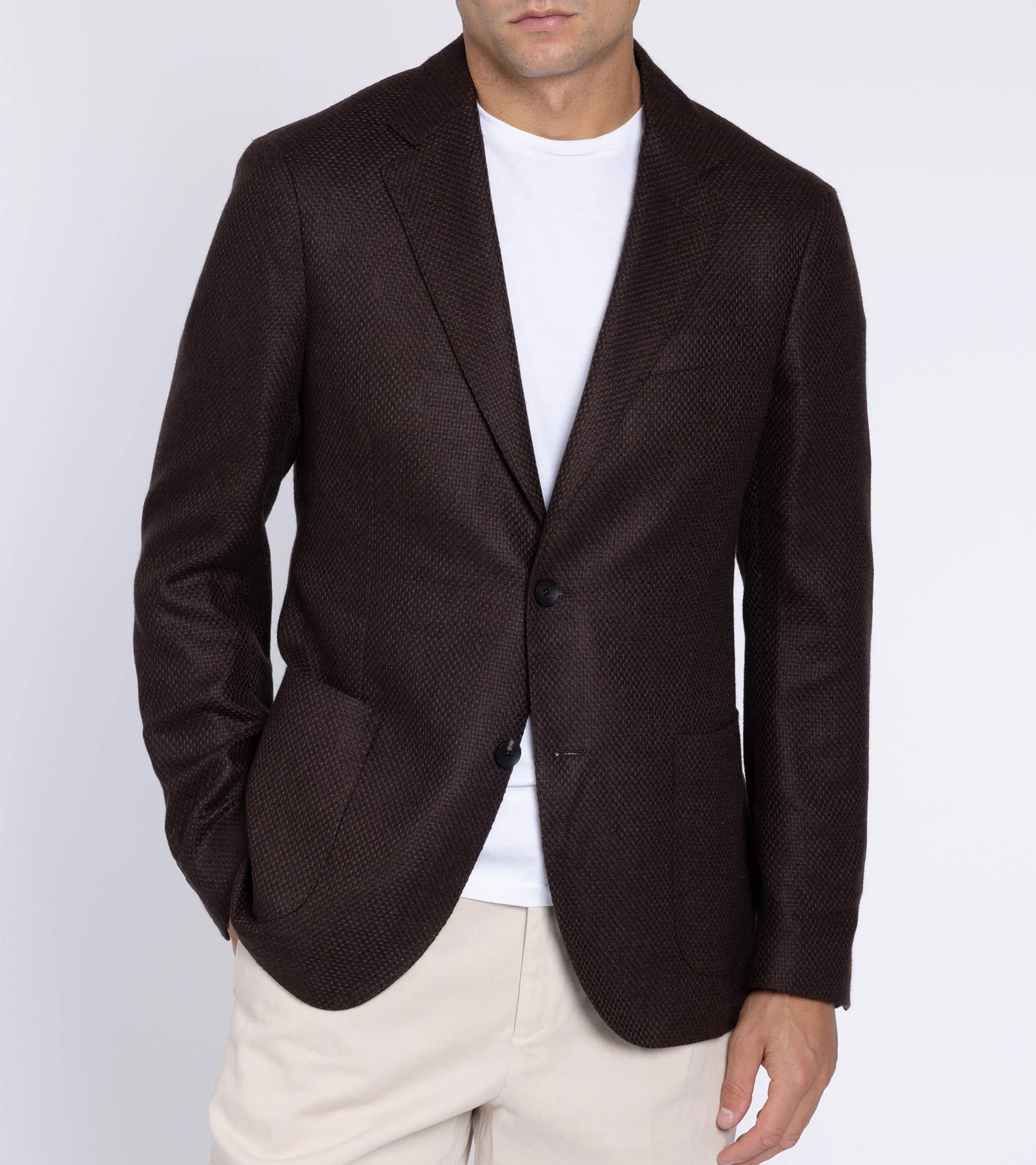 Lardini Cashmere Silk Basket Weave Jacket: Brown