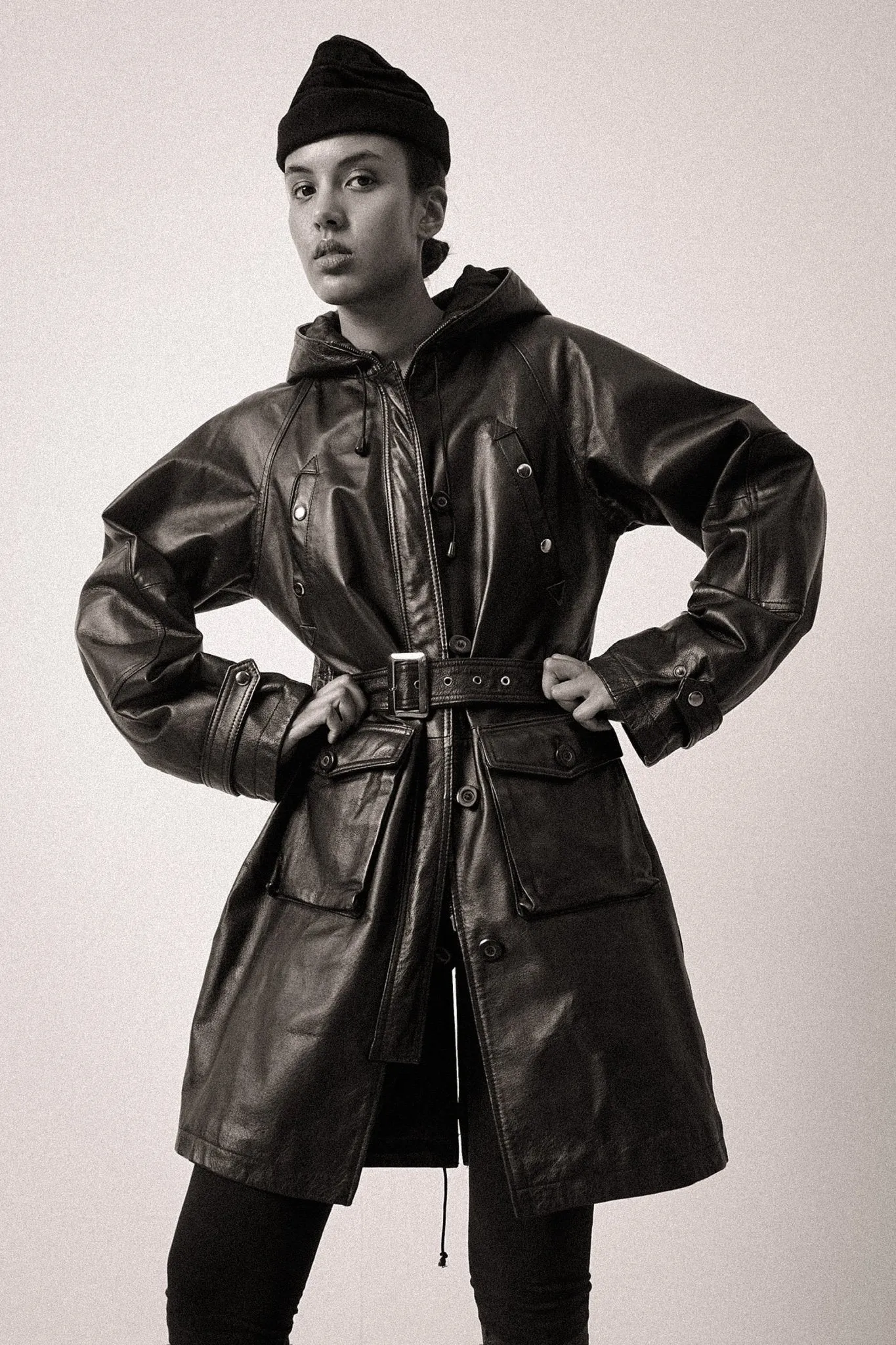 Leather Hood Coat