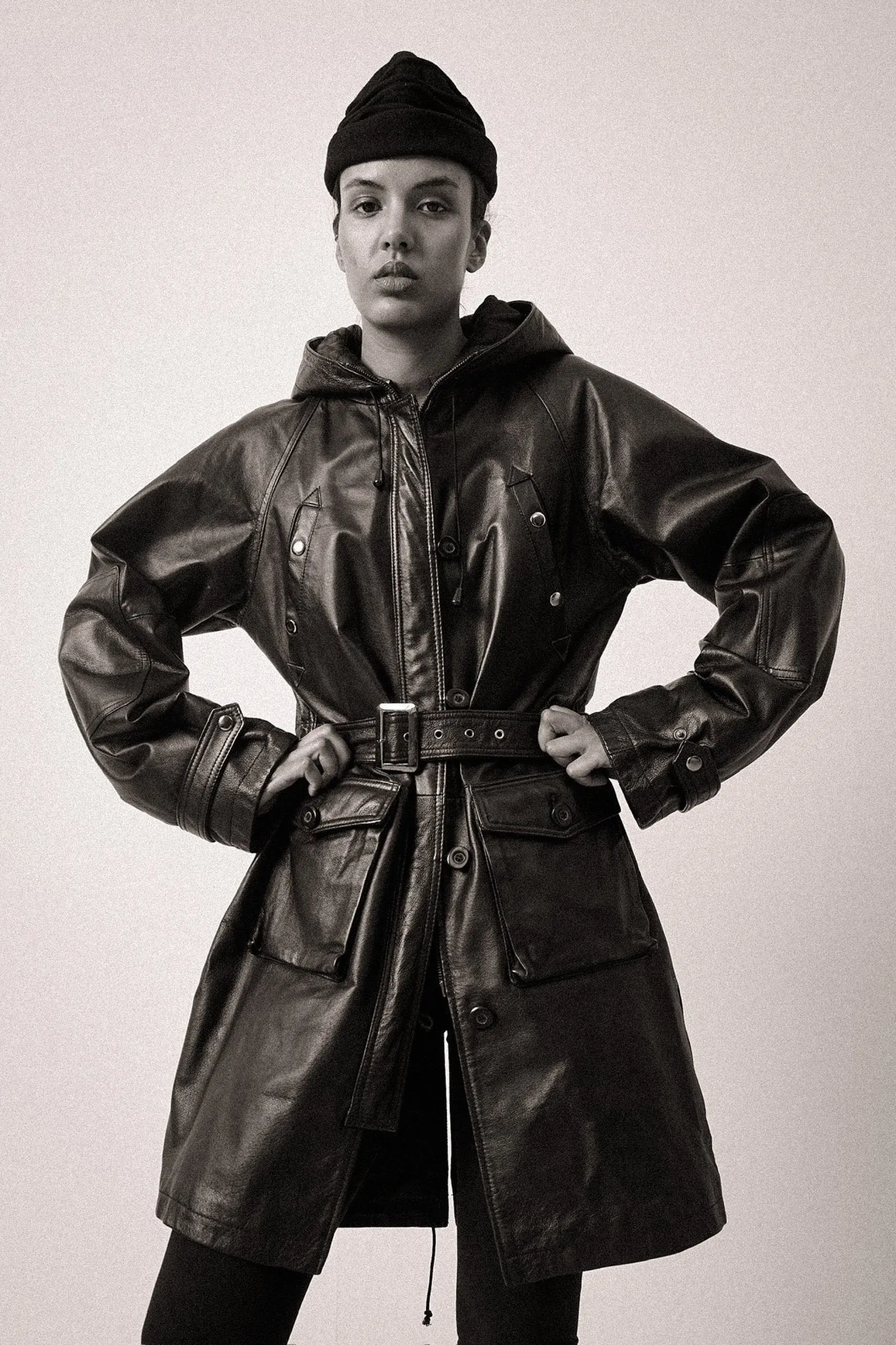 Leather Hood Coat
