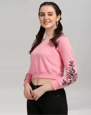 Light Pink Coloured Cotton Fleece Blend Embroidered Sweatshirt