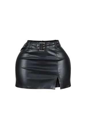 Lily Vegan Leather Belt Mini Skirt