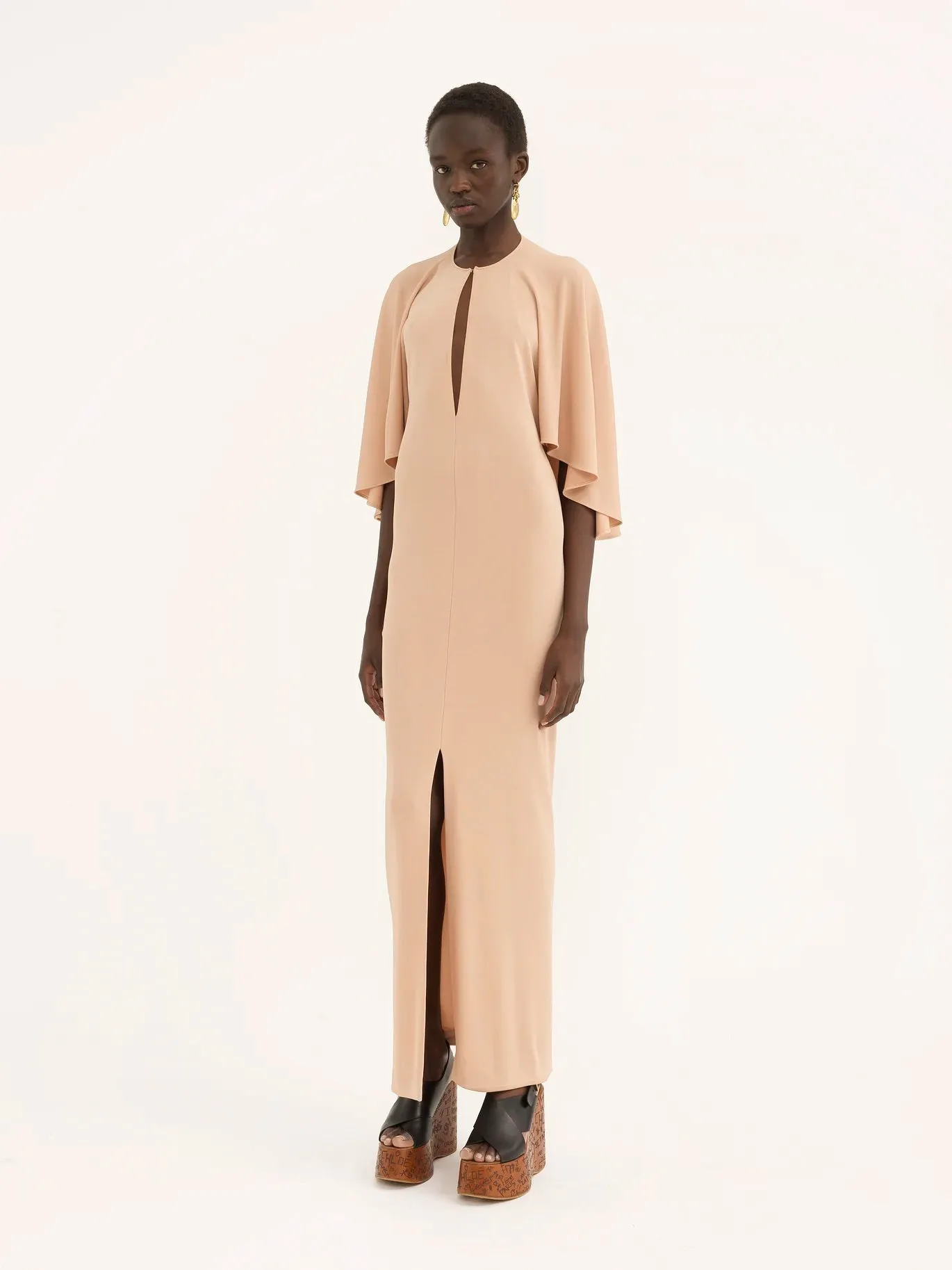 Long Cape Dress in Fluid Crêpe Jersey