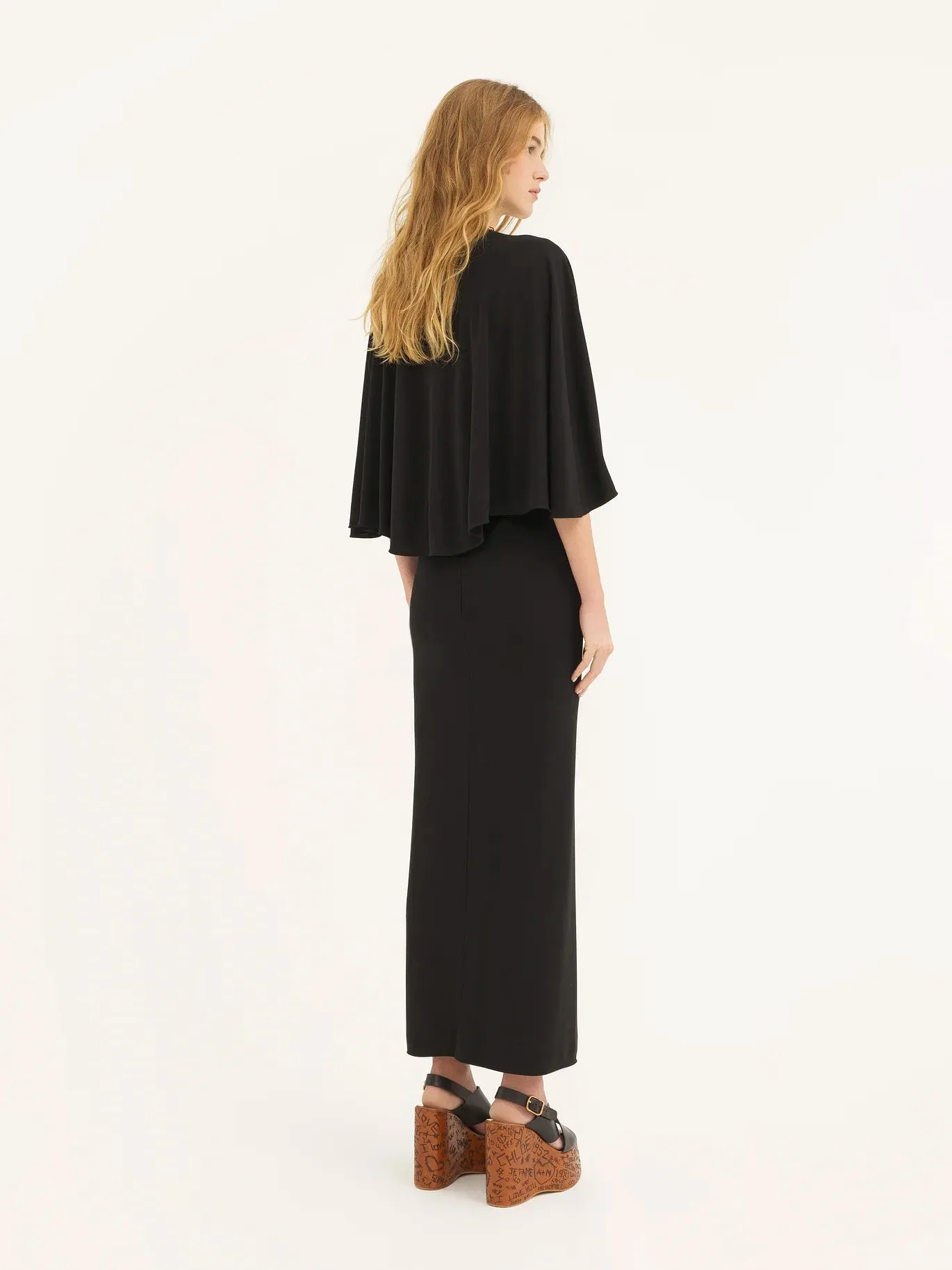 Long Cape Dress in Fluid Crêpe Jersey