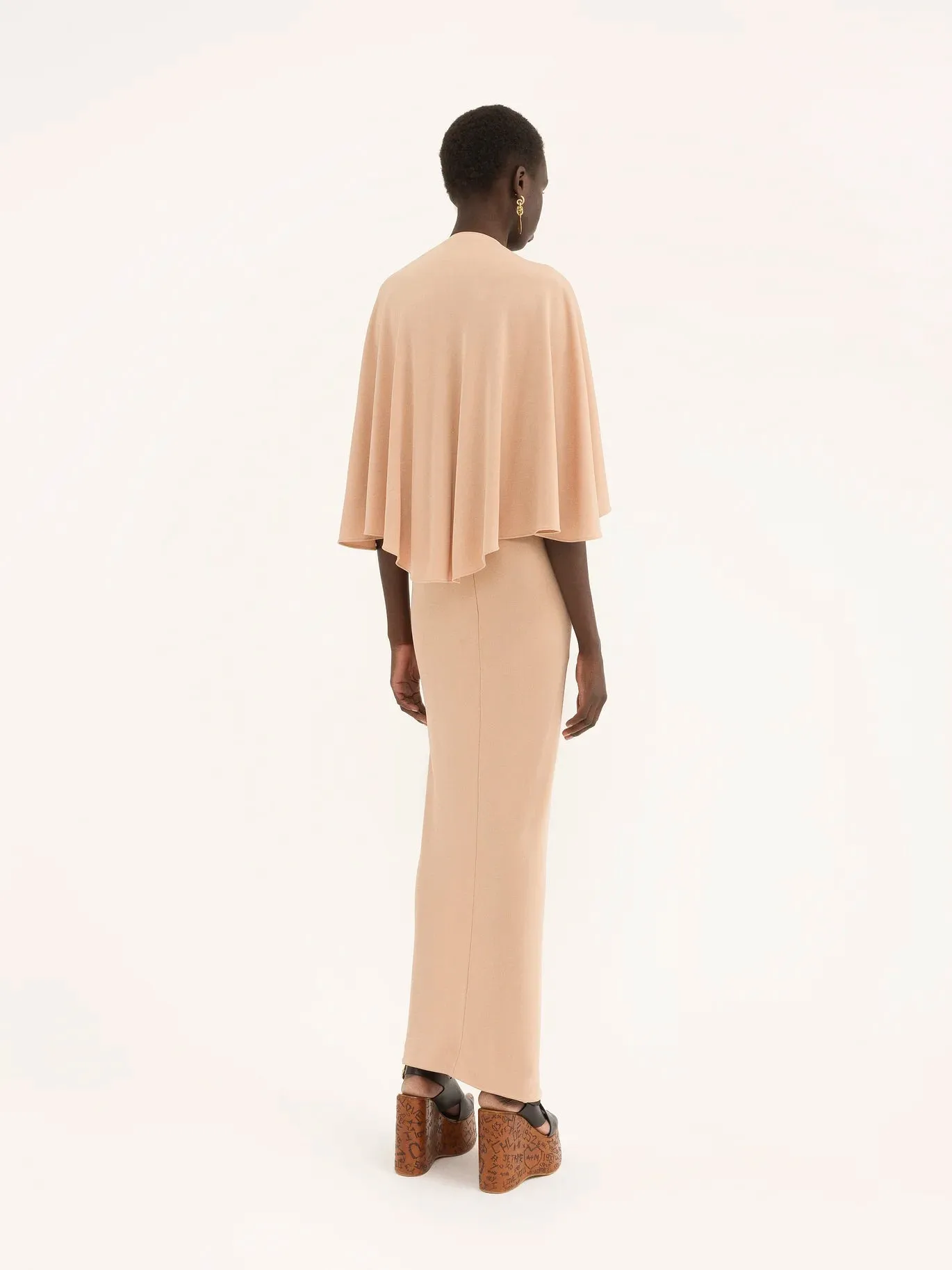 Long Cape Dress in Fluid Crêpe Jersey